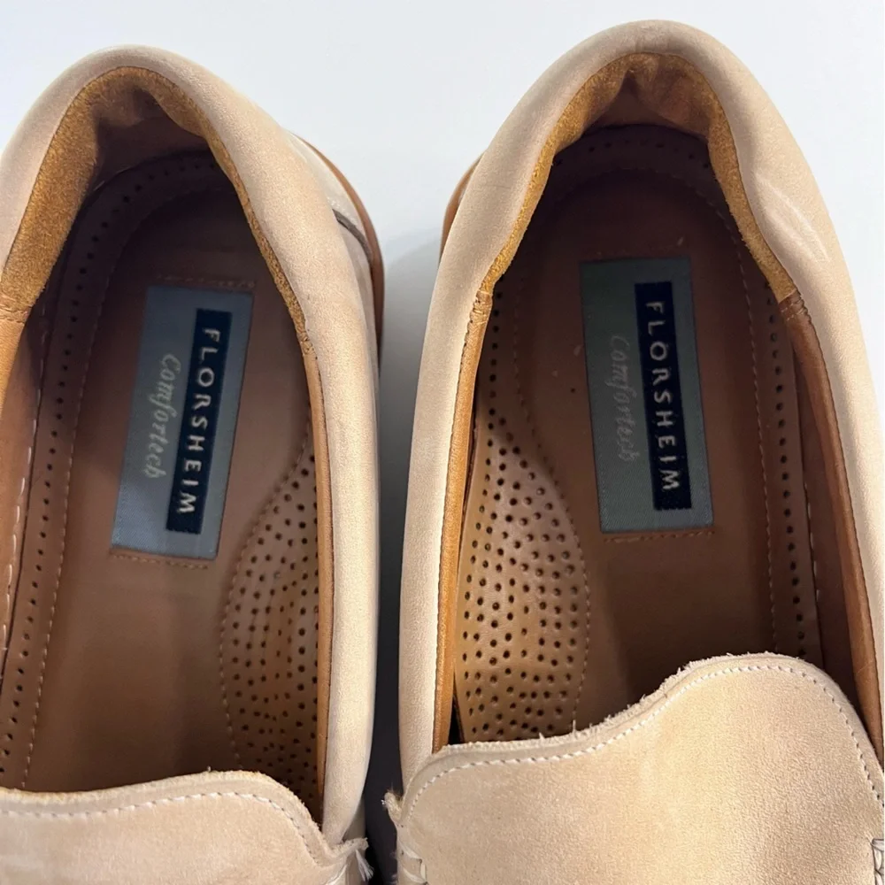 Florsheim Comfortech Beige Tan Suede Leather Slip On Loafers Size 10
